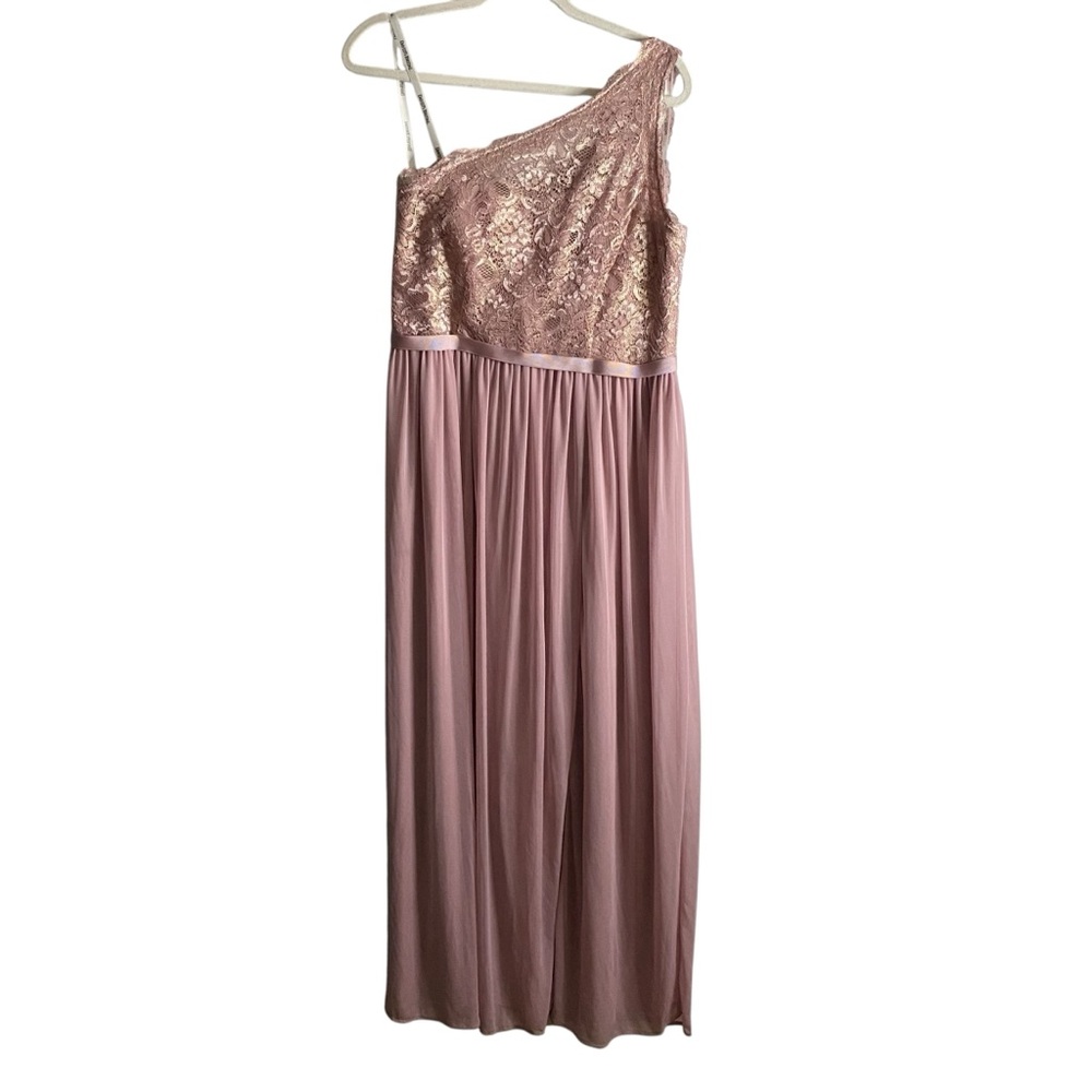 David's Bridal Women’s Rose Gold One-Shoulder Floral Print  Bridesmaid Dress - Picture 2 of 10